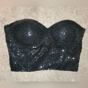 Black sequin bustier top